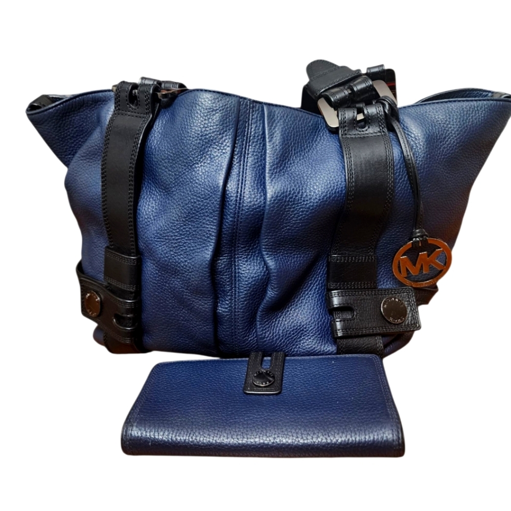 Set Michael Kors Ciara Large Handbag - Blue And Black Wallet